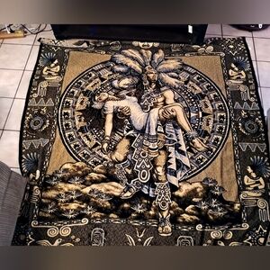 Aztec Warrior Blanket in Black and Gold